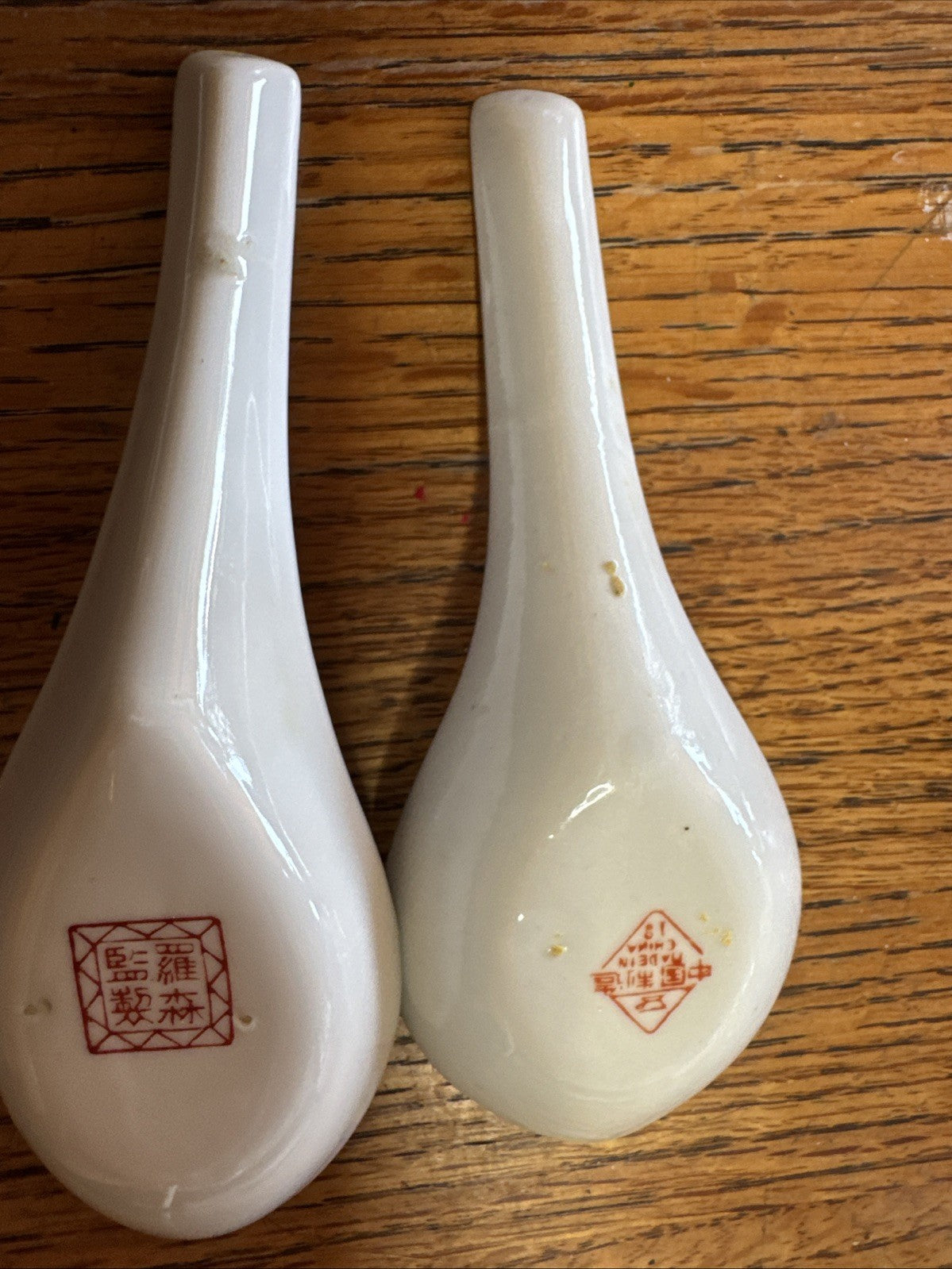 2 Chinese Porcelain Serving Spoons Hand Painted 1 Antique 1 Vintage