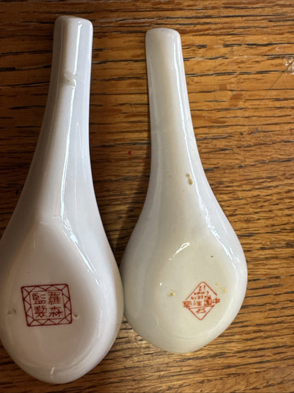2 Chinese Porcelain Serving Spoons Hand Painted 1 Antique 1 Vintage