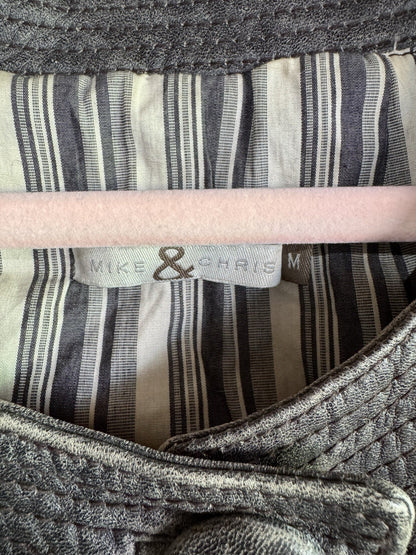 Vintage Early 2000s Distressed Gray Leather Cropped Jacket | Mike & Chris | M