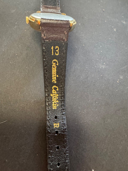 Rare Vintage Lorus Mickey Mouse Watch Gold w/ Brown Leather Strap, Needs Battery