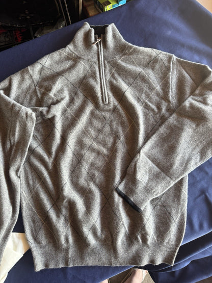 American Blue PURE cashmere gray heather, zip-neck sweater M