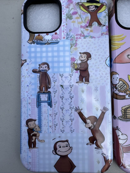 2-iPhone 14 Plus Case Playful Monkey George Hybrid Hard Shell Protective Cover