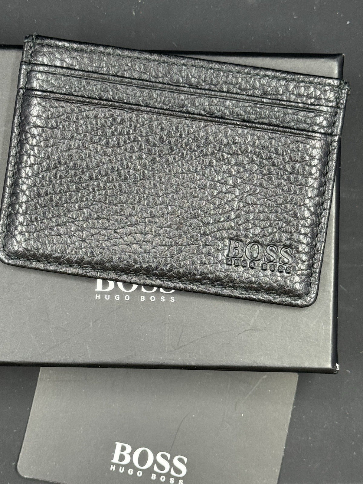 Hugo Boss Men's Highway Black Pebbled Leather Card Case Wallet BRADENTON