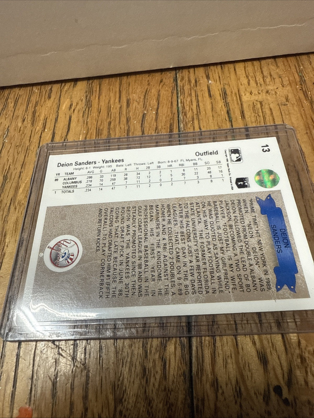1990 UPPER DECK RC DEION SANDERS . NEW YORK YANKEES #13