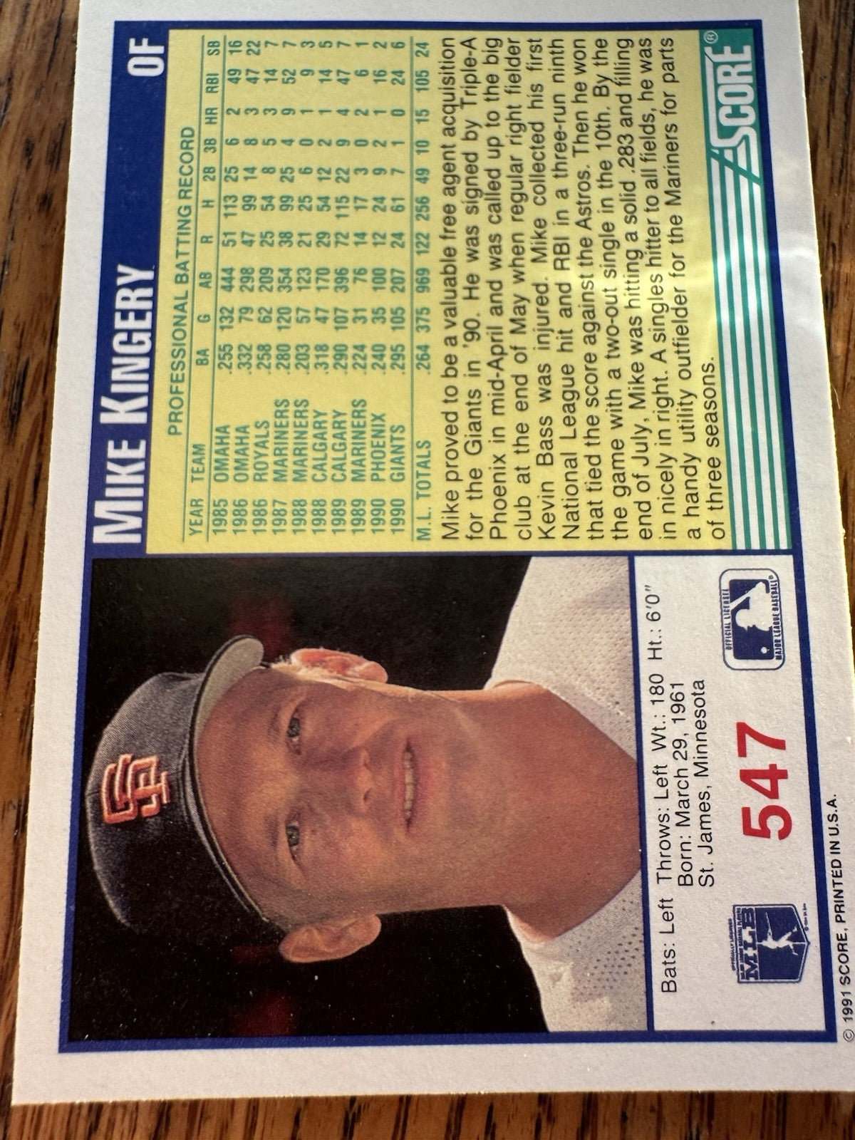 1991 Score - Mike Kingery #547