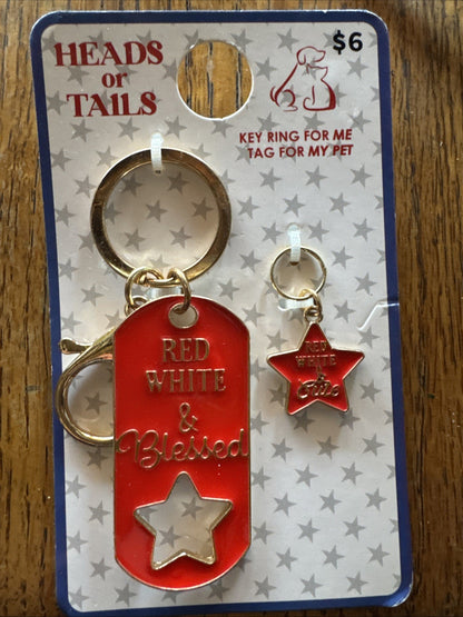 Heads or Tails 2PC Pet Collar Charm with matching Keychain  Set - Red, White And