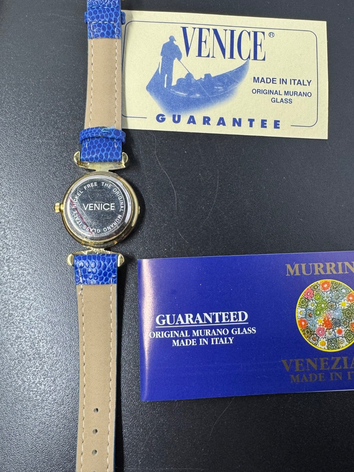 Murano Glass Blue Leather Band Quartz Watch