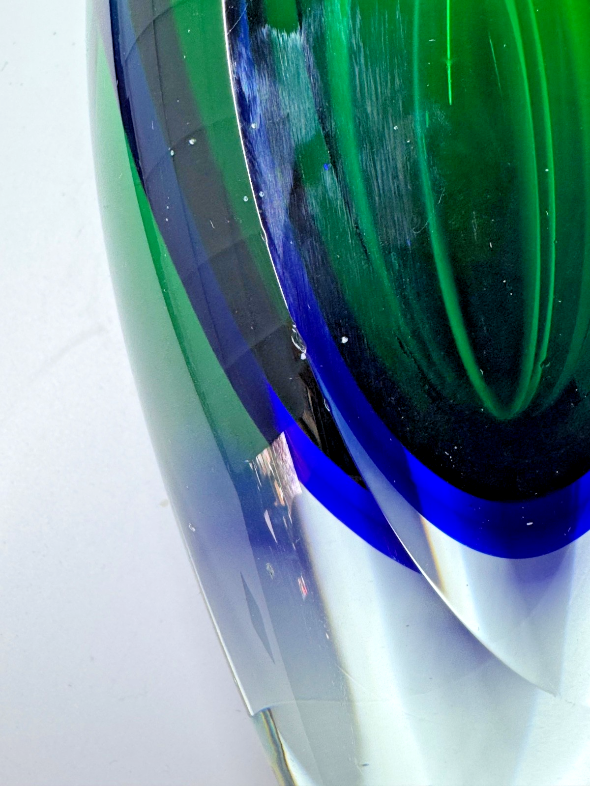 Vintage MURANO Art Glass Sommerso Green Blue Vase Heavy 8.5” Tall