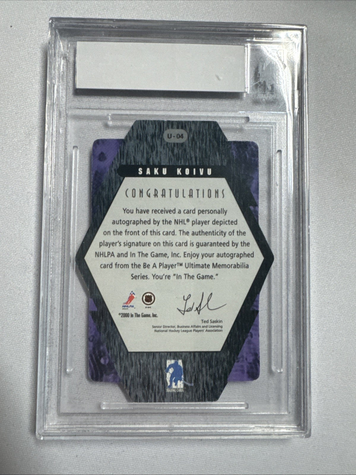 2000-2001 BAP ULTIMATE MEMORABILIA SILVER AUTOGRAPH SIGNATURE SAKU KOIVU #74/90