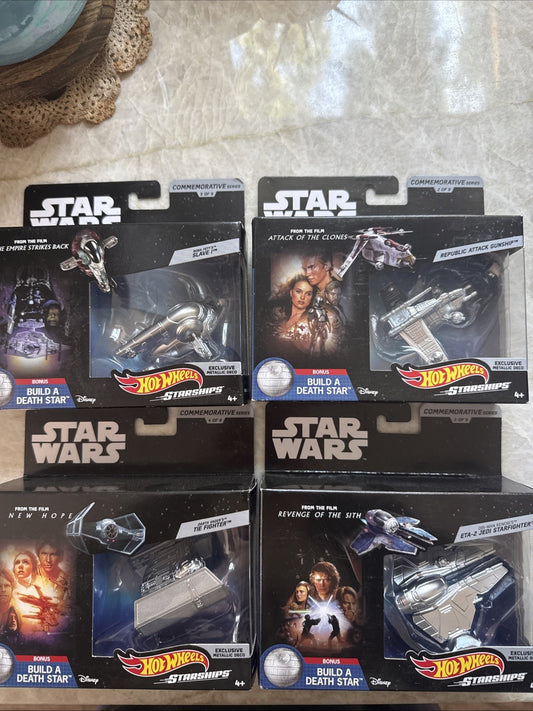 4- Star Wars Hot Wheels Commemorative Series #2-5 of 9 Starships