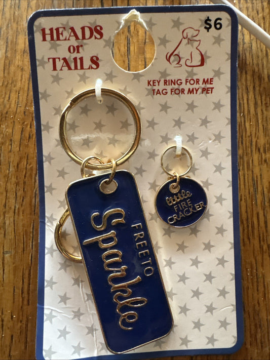 Heads or Tails 2PC Pet Collar Charm with matching Keychain  Set -Free To Sparkle