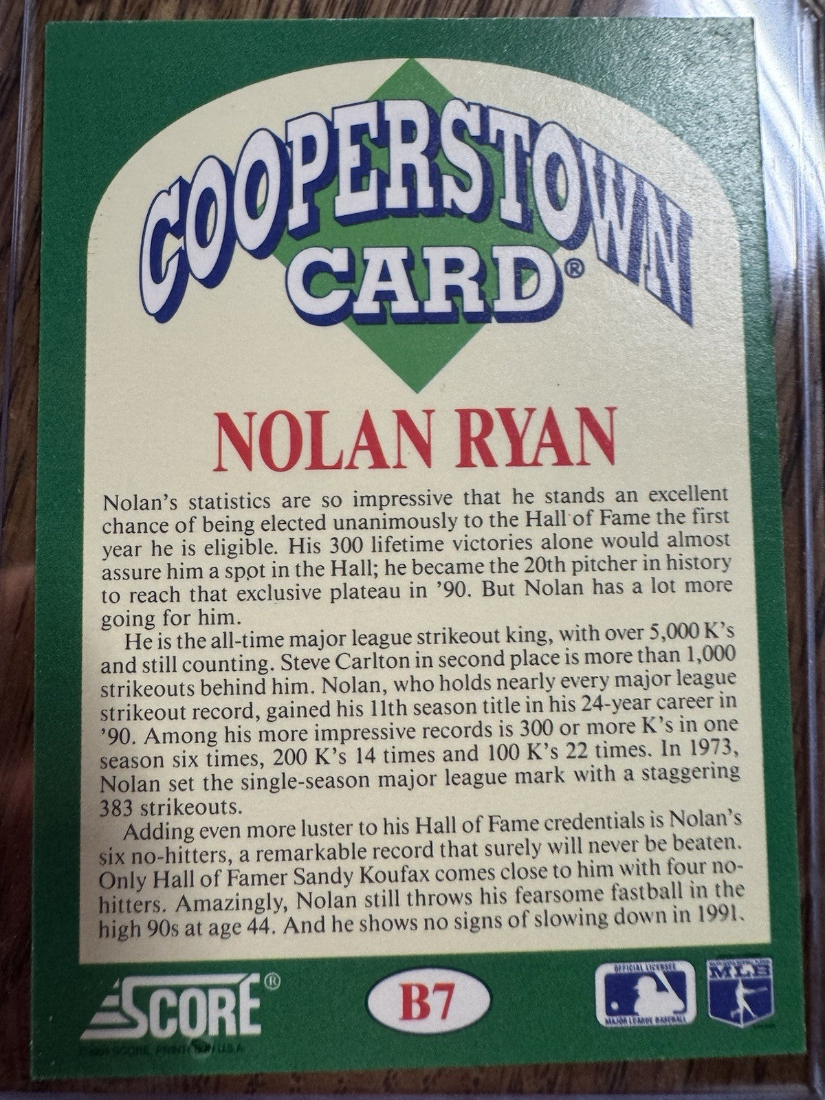 1991 Score - Factory Set Cooperstown Nolan Ryan #B7
