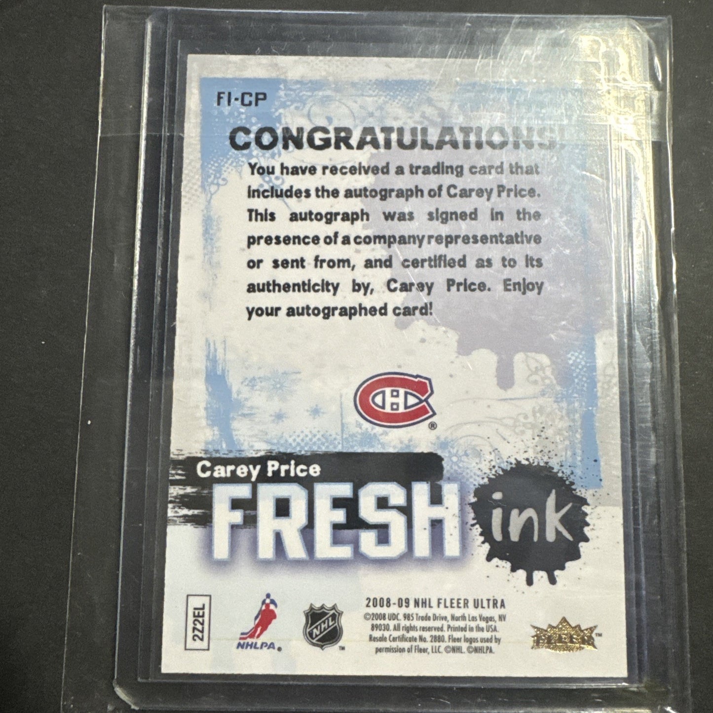 Rare!!2008-09 Fleer Ultra Fresh Ink Carey price  #FI-CP Auto