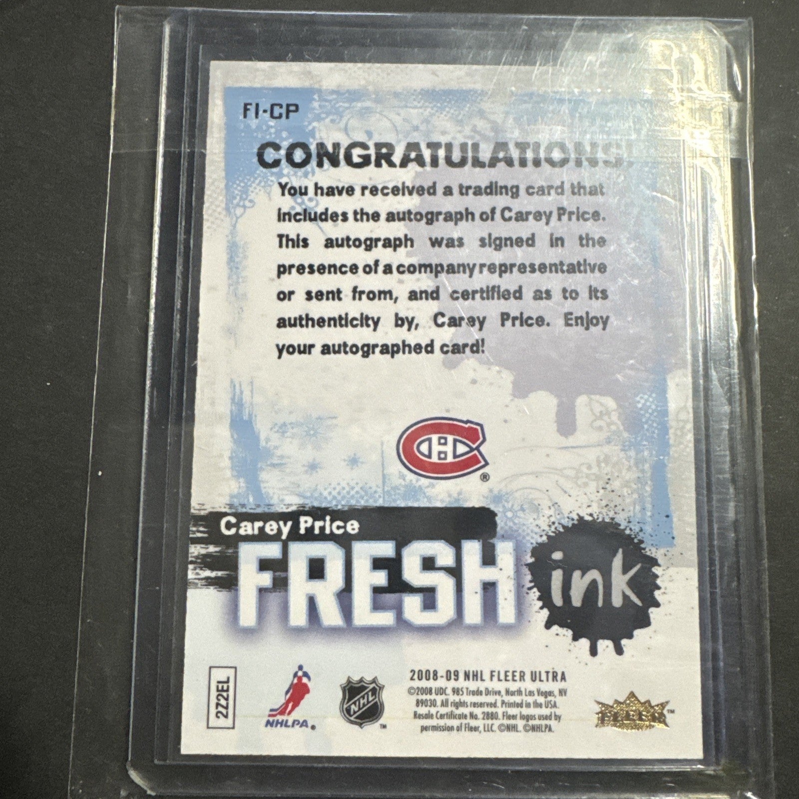 Rare!!2008-09 Fleer Ultra Fresh Ink Carey price  #FI-CP Auto