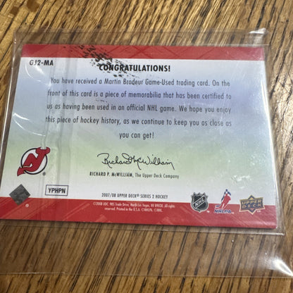 2007-08 Upper Deck - Game Jersey Series 2 Martin Brodeur #GJ2-MA (MEM)