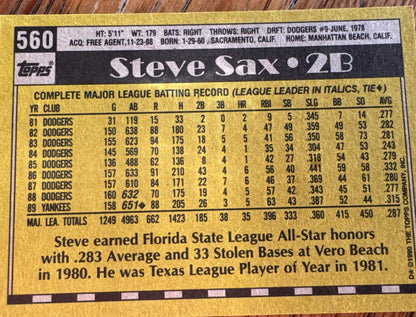 1990 Topps - Steve Sax #560