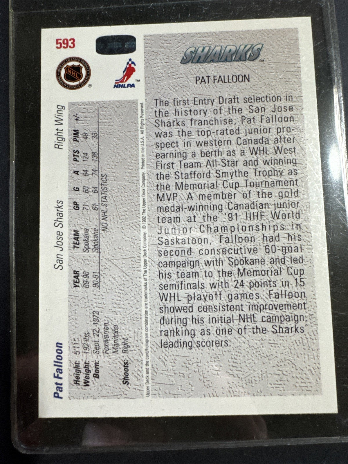 1991-92 Upper Deck - Young Guns Pat Falloon #593 (RC)