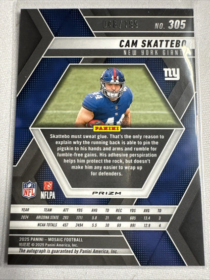 2025 Panini Mosaic - Rookies Cam Skattebo #305 Red Mosaic Prizm Autographs /199