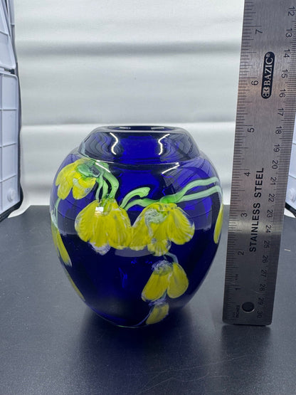 VINTAGE MURANO  'Laburnum COBALT BLUE GLASS PAPERWEIGHT VASE