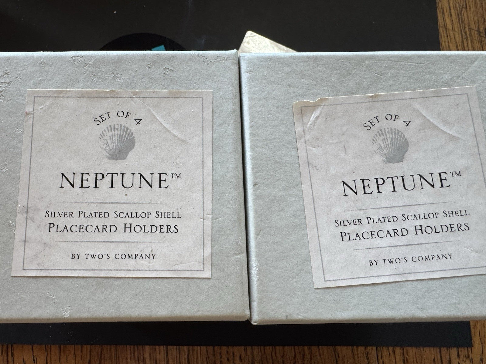 8 Neptune Silver Plated Scallop Shell Place card Holders / Two’s Comp Beach Sea!