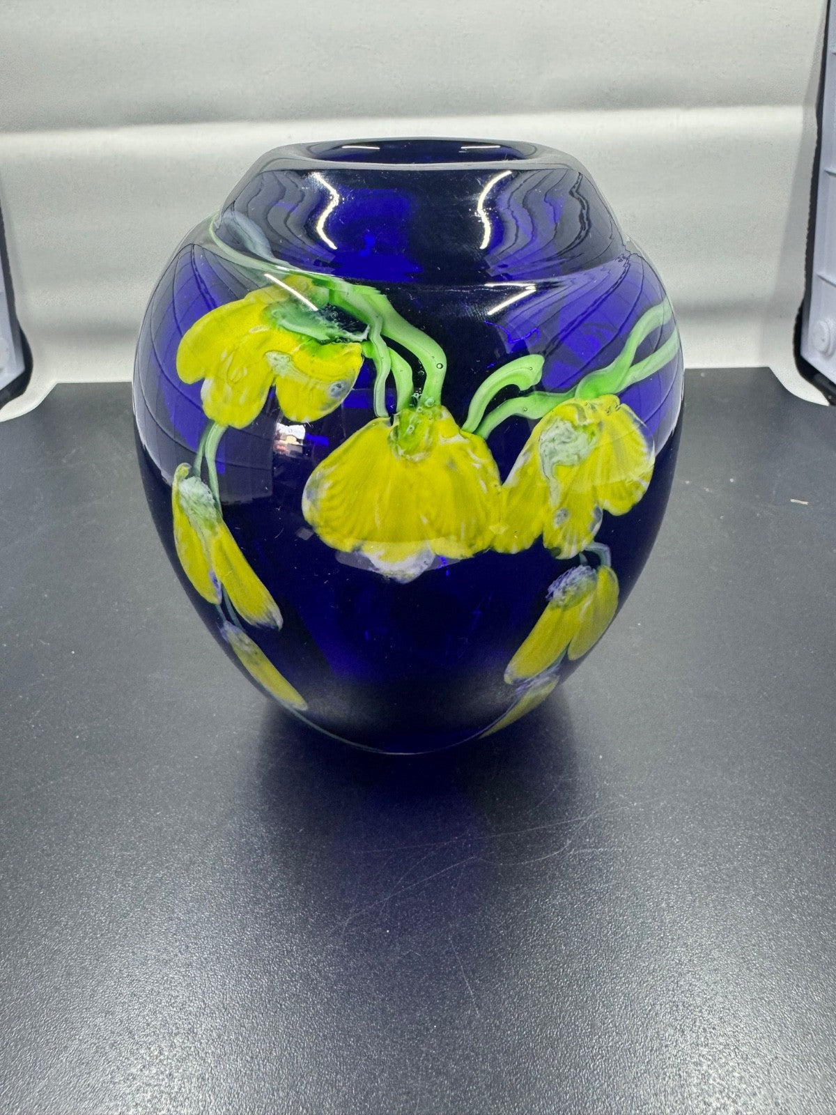 VINTAGE MURANO  'Laburnum COBALT BLUE GLASS PAPERWEIGHT VASE