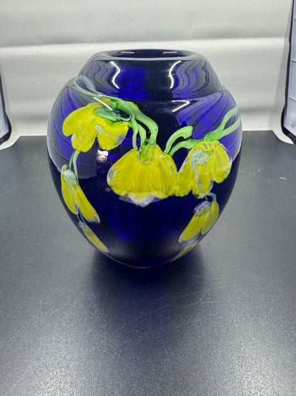 VINTAGE MURANO  'Laburnum COBALT BLUE GLASS PAPERWEIGHT VASE