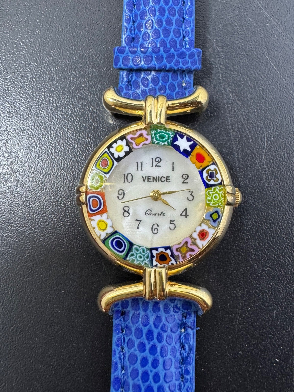 Murano Glass Blue Leather Band Quartz Watch