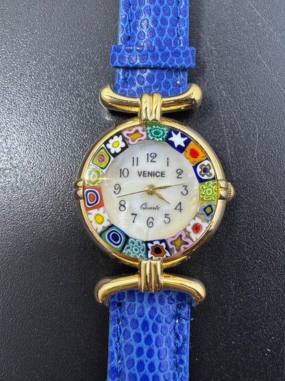 Murano Glass Blue Leather Band Quartz Watch