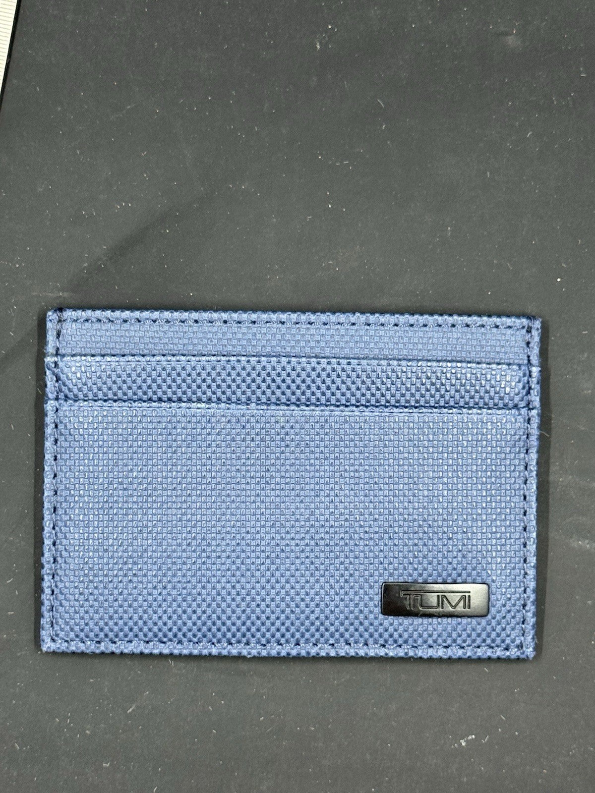 TUMI Slim Card Case Blue with black logo W/ ID Window Wallet