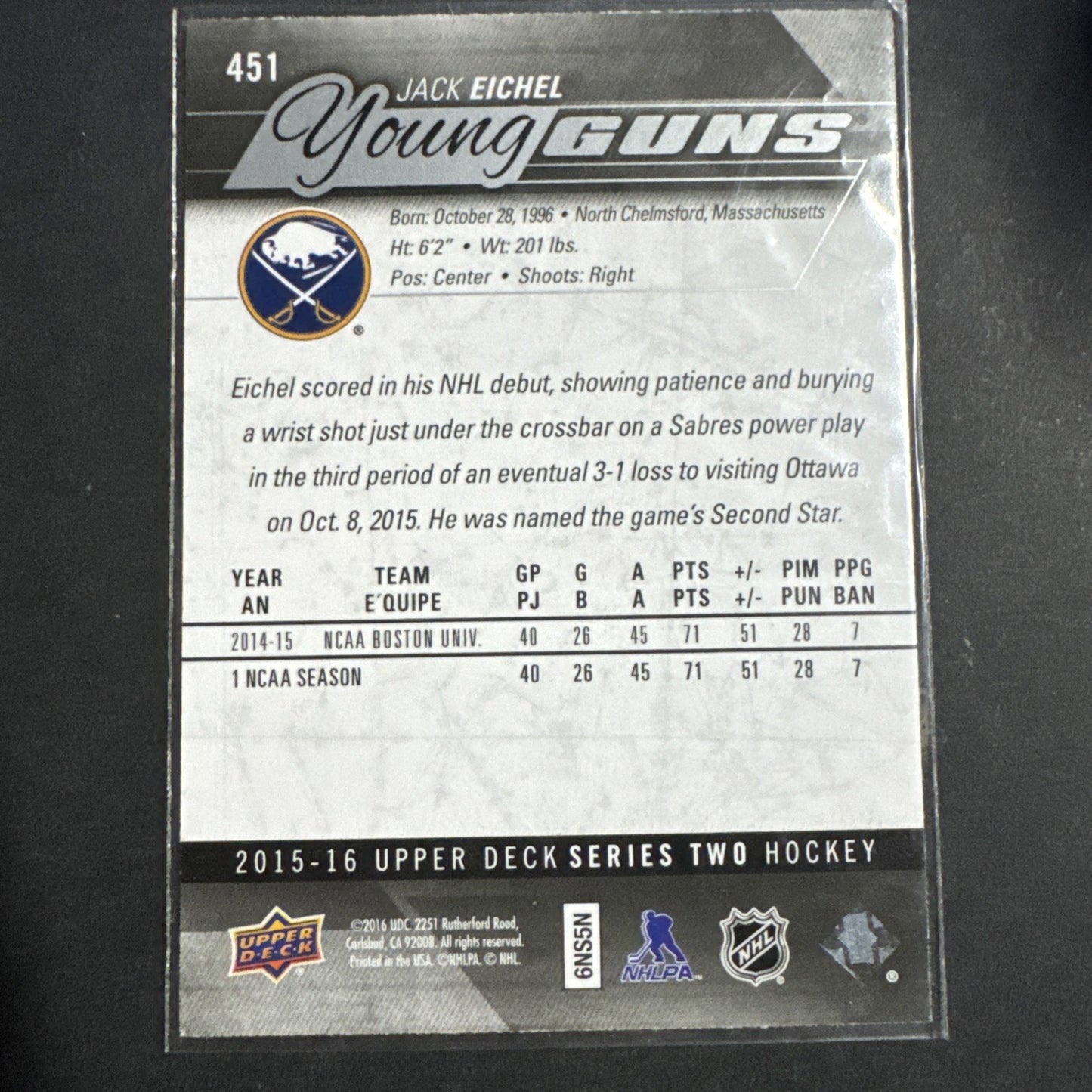 2015-16 Upper Deck - Young Guns Jack Eichel #451 (RC)