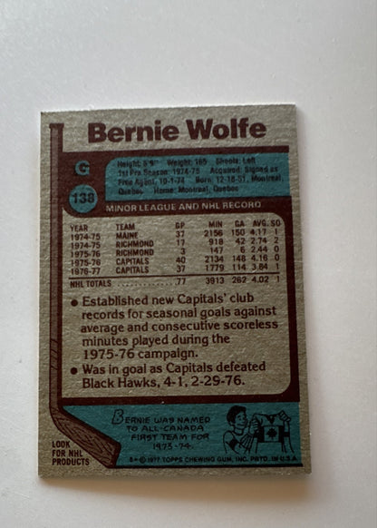 1977-78 Topps - Bernie Wolfe #138 Jersey Has Black and White Collar
