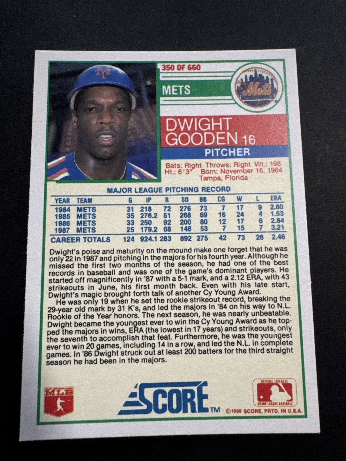 1988 Score - Dwight Gooden #350