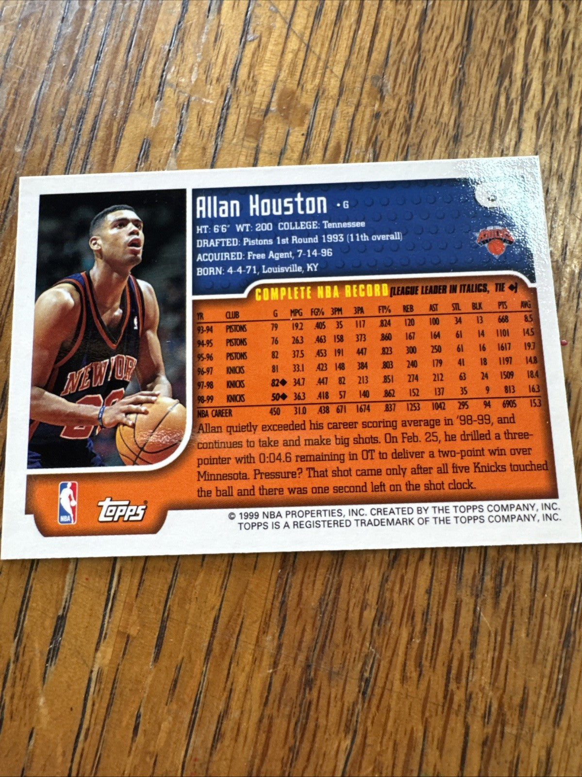 1999-00 Topps - Allan Houston #37
