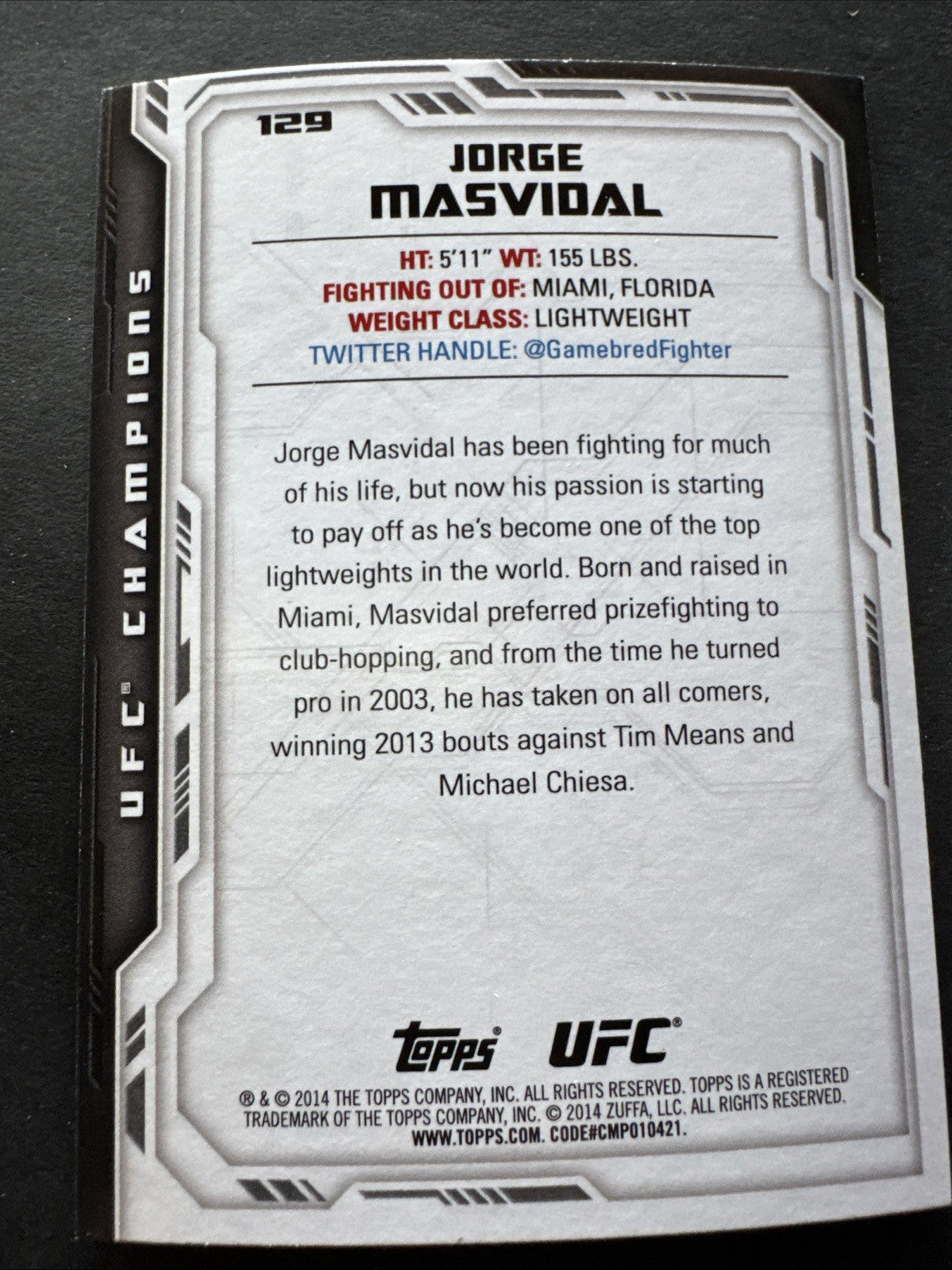 2014 Topps UFC Champions - Jorge Masvidal #129 (RC)