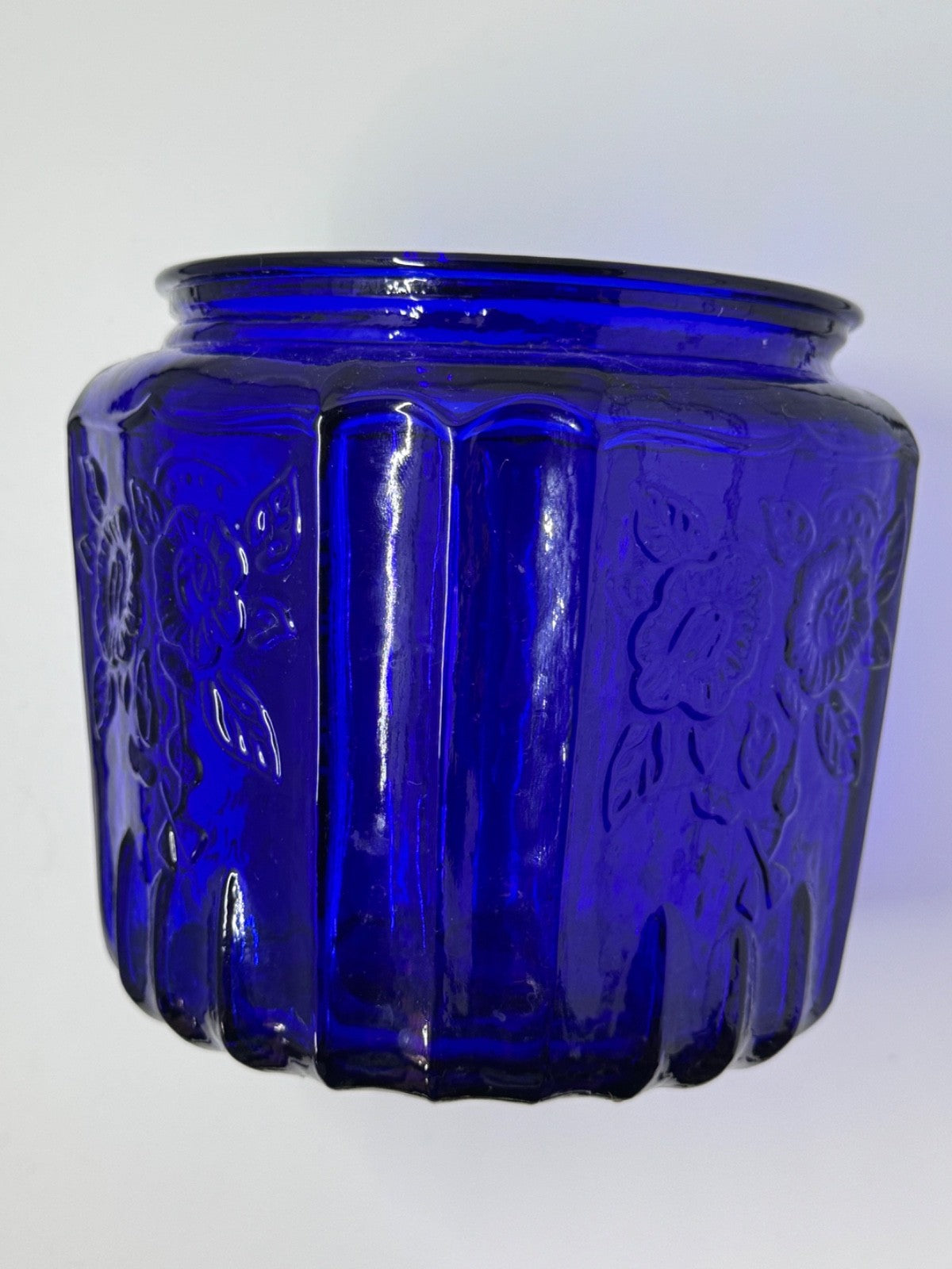 Vintage ~made in the 1970 ~ Cobalt Blue Cookie Jar Mayfair Anchor Hocking  #2883