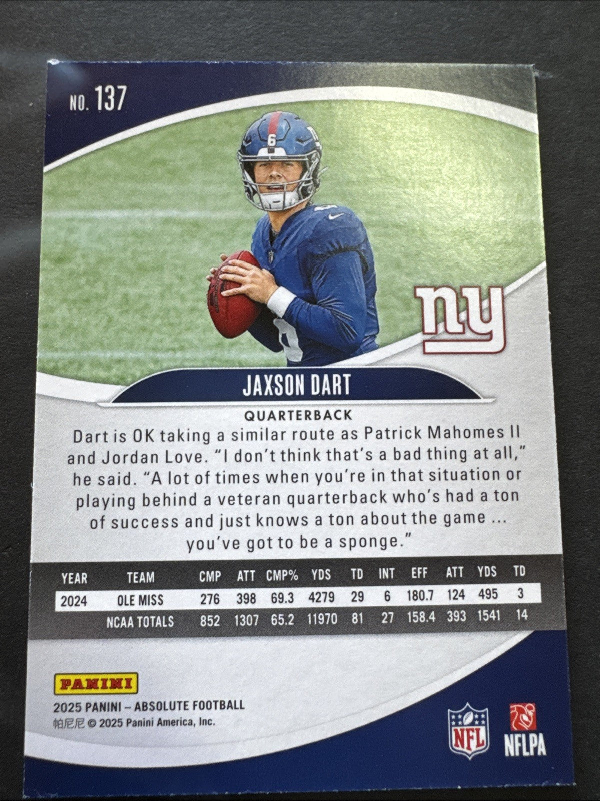 2025 Panini Absolute - Rookies Jaxson Dart #137 (RC)