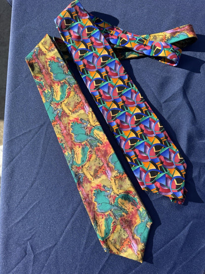 J Garcia Lot of 2 Silk Ties Abstract Pattern Grateful Dead Made in USA
