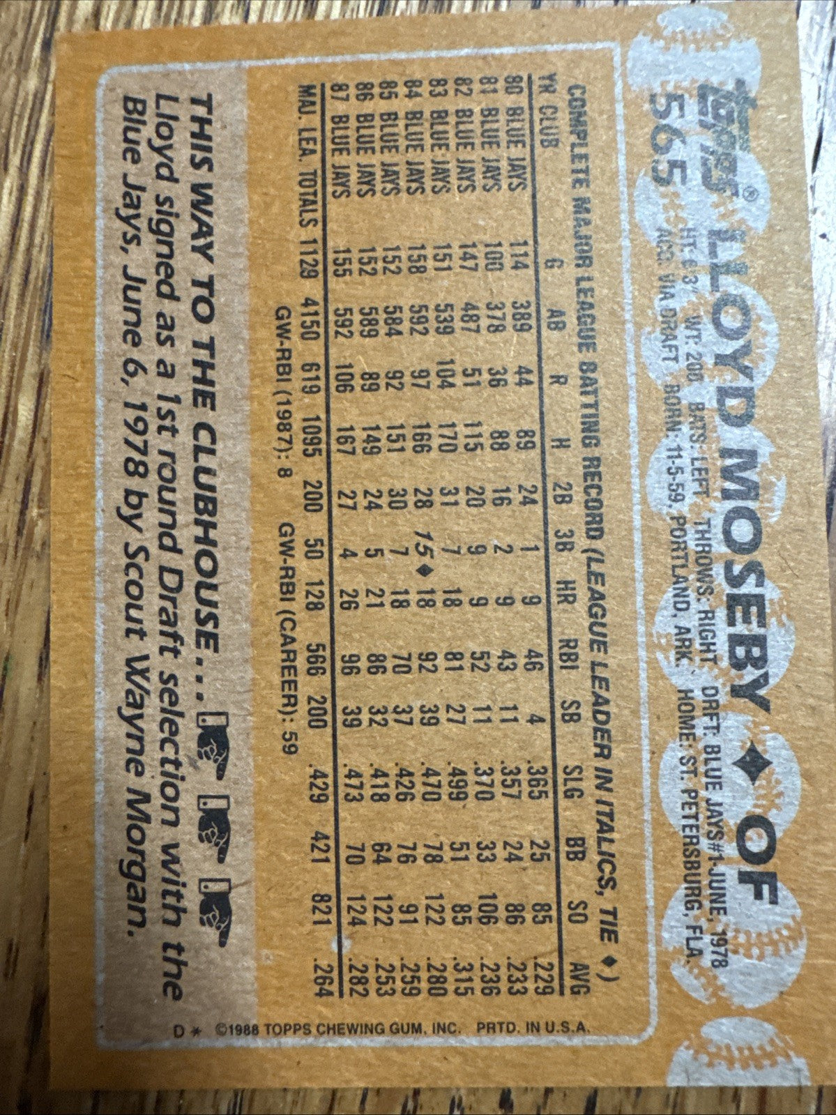 1988 Topps - Lloyd Moseby #565