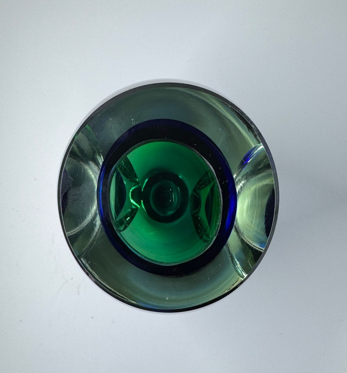 Vintage MURANO Art Glass Sommerso Green Blue Vase Heavy 8.5” Tall