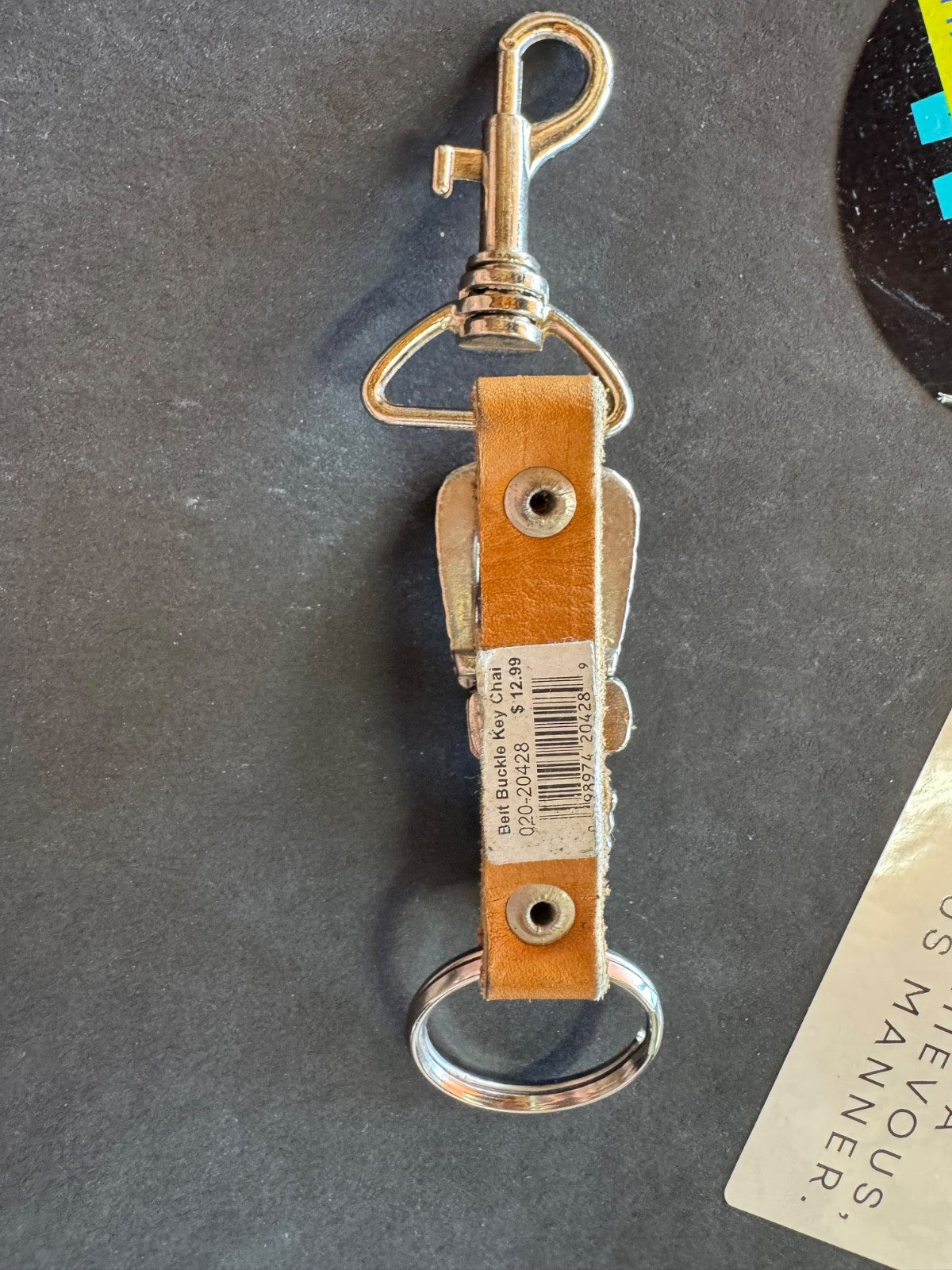 NEW Keyring w/Clip Buckle Set Brown Genuine Leather