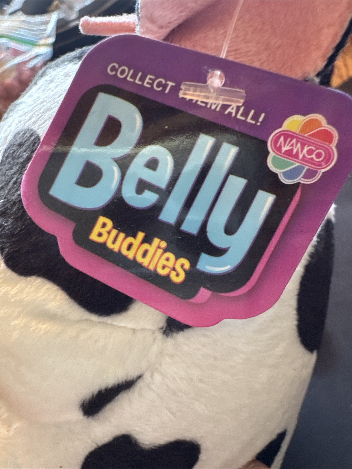Nanco Belly Buddies Plush Cow Stuffed Animal Small Washable White Black Pink