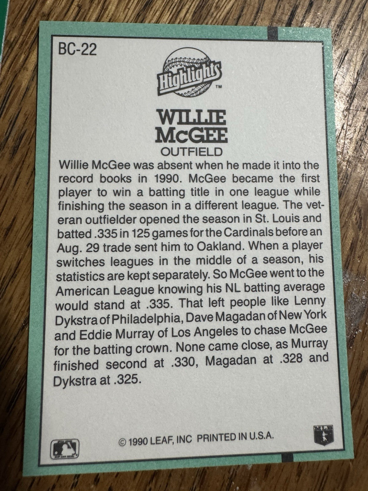1991 Donruss - Bonus Cards Willie McGee #BC-22