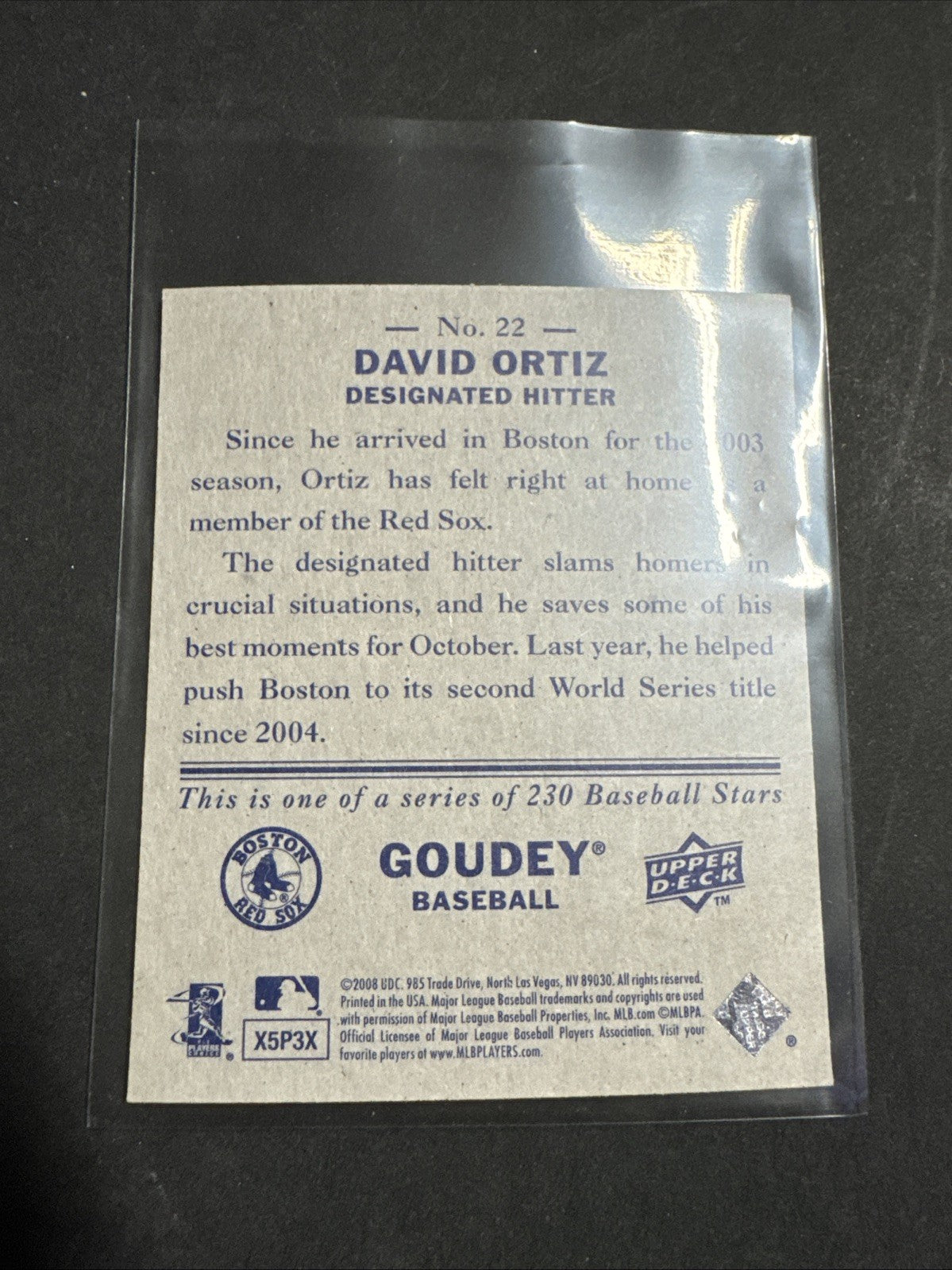2008 Upper Deck Goudey - David Ortiz #22 Mini Blue Back