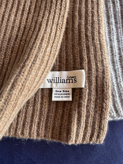 2 - Williams Ribbed Knit 100% Cashmere Scarf GRAY & CAMEL