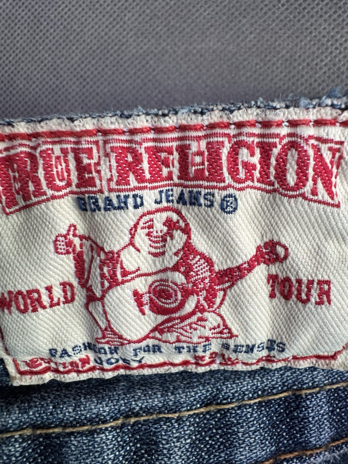 Y2K TRUE RELIGION Joey #20-503 Mini Denim Skirt Distressed Flap Pockets 28 VTG