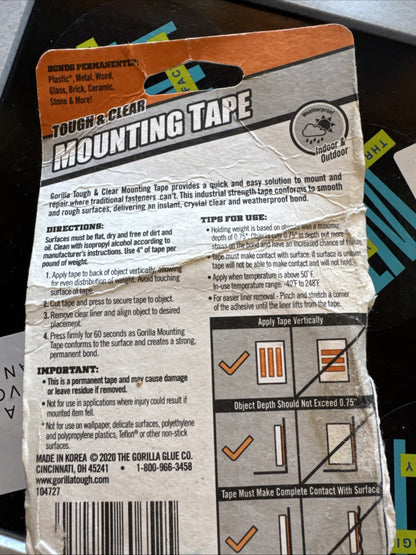 Gorilla 6065003 Mounting Tape New