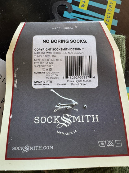 Men's Socksmith Xmas Lights Moose Crew Socks - Parrot Green 7-12.5