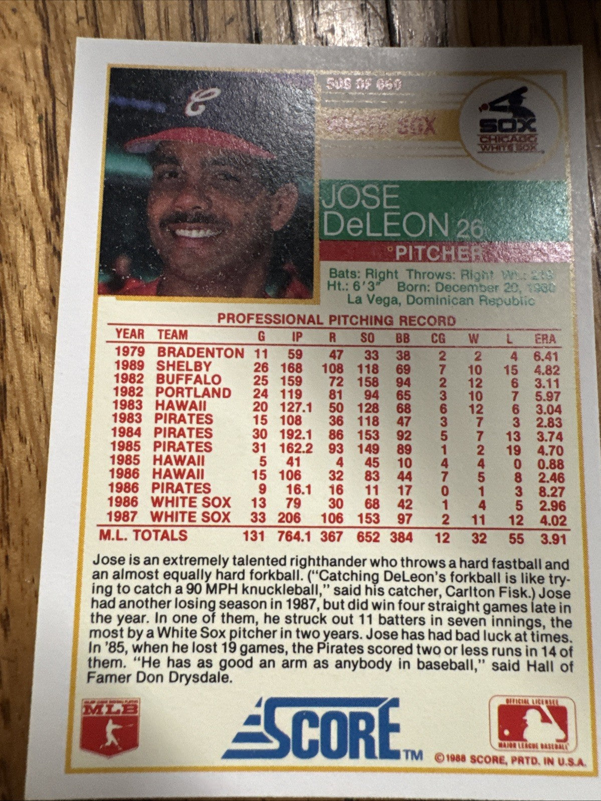 1988 Score - Jose DeLeon #508