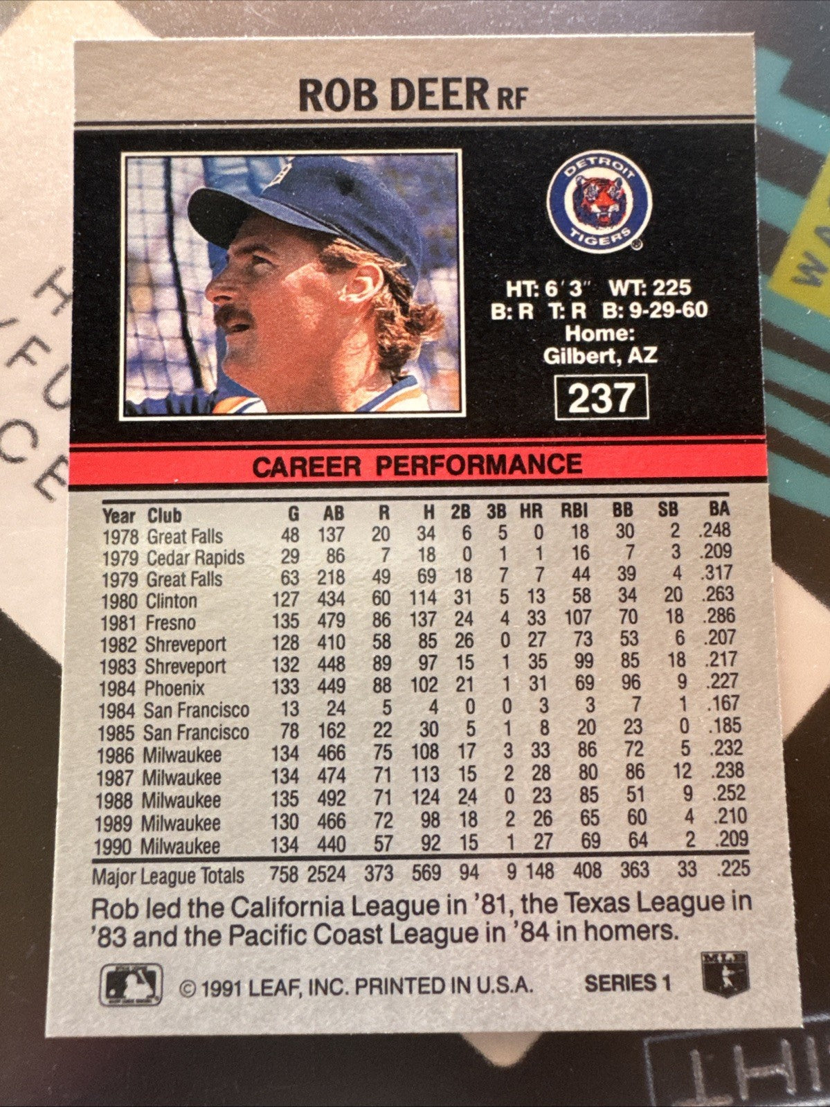 1991 Leaf - Rob Deer #237