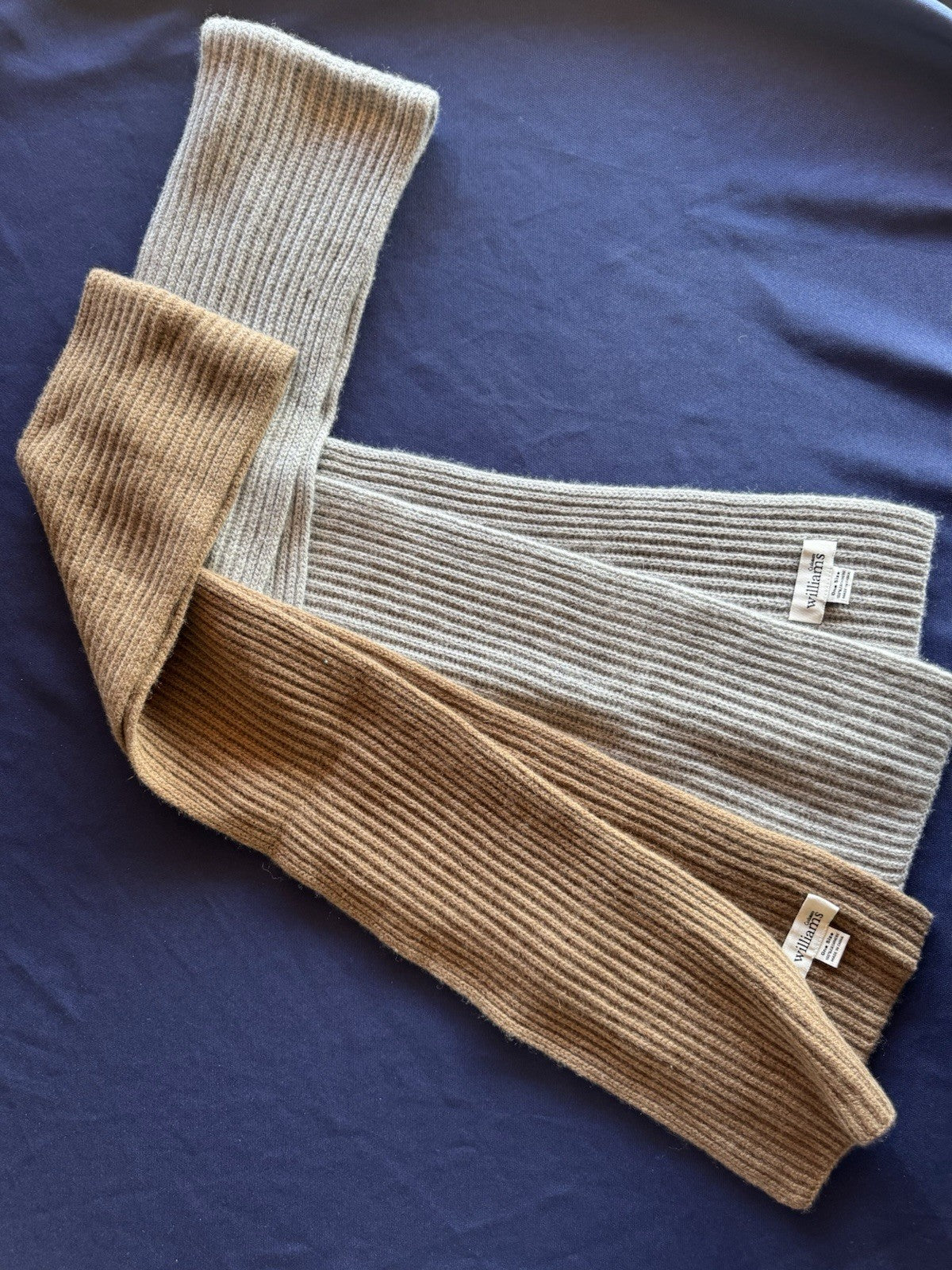 2 - Williams Ribbed Knit 100% Cashmere Scarf GRAY & CAMEL